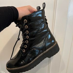 ASOS River Island patent chunky lace up boot in black
